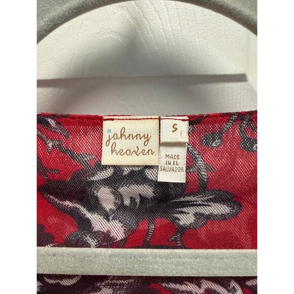 Vinatge Y2K Johnny Heaven Red Floral Mesh Puff Sleeve Baby Doll Top Size Small - Picture 5 of 5